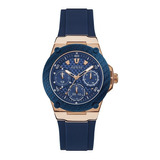 Guess Rose Gold Tone Case Blue Silicone W1094l2 Reloj Mujer