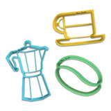 Kit Cafetero X3 - Cortantes Molde Galletas Masa Fondant Cafe