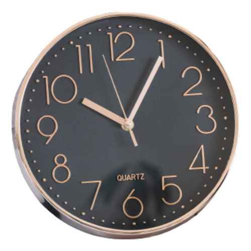 Reloj Analogico De Pared Negro Con Dorado 25cm