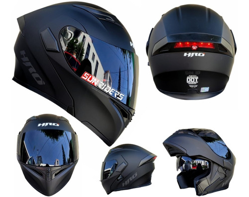 Casco Para Motociclista Hro Solid Negro Mate Con Luz Abatibl