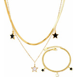 Collar Estrella Pulsera Joyería Fina Set Collar De Oro 14k