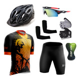 Capacete Bike Conjunto Camisa E Bermuda + Manguito E Óculos