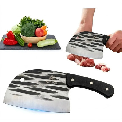 Cuchillo Carnicero Hacha Profesional Para Huesos, Cuchillo Chef Para Picar Huesos, Pollo Y Carne, Acero Inoxidable, Machete De Cocina Con Mango Ergonómico Ultra Afilado Negro