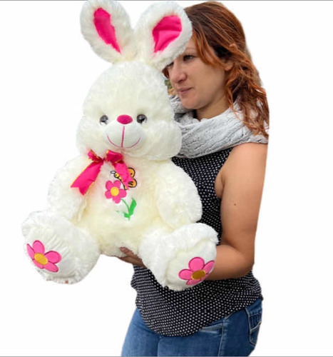 Conejo De Peluche Grande 50cm Perfumado Y Moño De Regalo