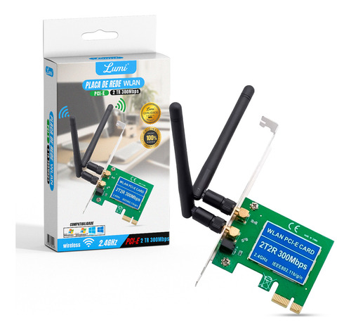 Placa Pci Express Tp-link Wireless N 2 Antenas 300mbps 2.4ghz Lumi