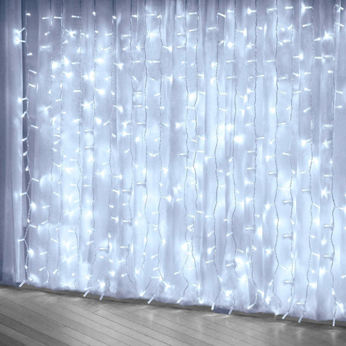 6x3m Cortina Luces 600 Leds Decoración Navideña Blanco Frío