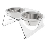 Comedouro Encanto Duplo Elevado P + Tigelas Inox Cão E Gato