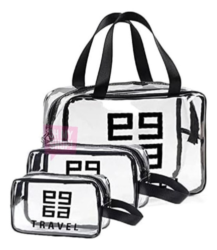 Set Organizador Bolso Transparente X3 Portacosmeticos Viaje 