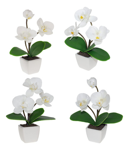 Binfen Paquete De 4 Mini Orquideas Artificiales Blancas En M