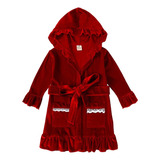 Conjunto De Pijama Rojo Navideño De Terciopelo Para Niños