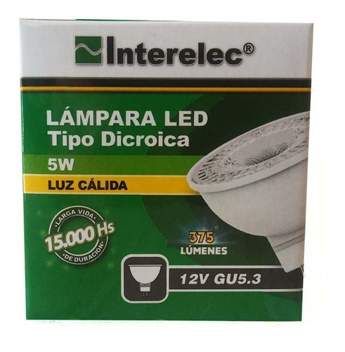 Lampara Dicroica Interelec 5w Gu5.3 12v Luz Fría O Cálida X5