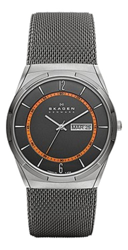 Reloj Pulsera Skagen Melbye De Cuerpo Color Charcoal, Analógico, Para Hombre, Fondo Charcoal, Con Correa De Acero Inoxidable Color Plateado, Agujas Color Blanco, Dial Blanco, Minutero/segundero Naranj