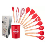 Set 12 Utensilios Cocina Antiadherentes De Silicona Roja