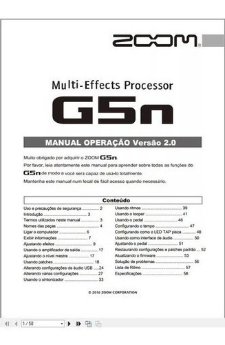 Manual Pedaleira Zoom G5n Em Português Envio Por Email