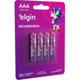 04 Pilhas Recarregável Palito Elgin Aaa 1000mah