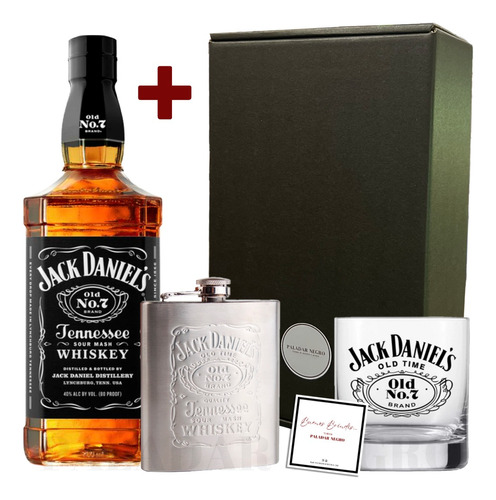 Combo Regalo Jack Daniel's Old No7 + Vaso + Petaca Acero