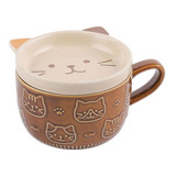 Taza Con Gatos Grabados Y Tapa Con Cara De Gato