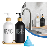 Kit 2 Dispensador De Jabon Cocina Baño Vidrio Con Base 500ml