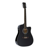 Violão Elétrico Folk Vogga Aço Vck370 Com Afinador Natural / Preto / Black Maple