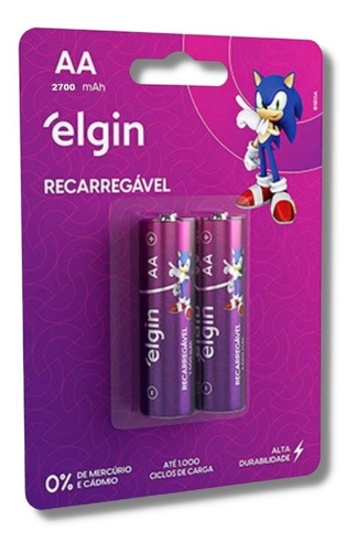 Kit 2 Pilhas Aa Recarregável Elgin 2700 Mah