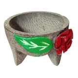 Molcajete Artesanal Con Rosa Elegante Piedra Volcánica 25cm