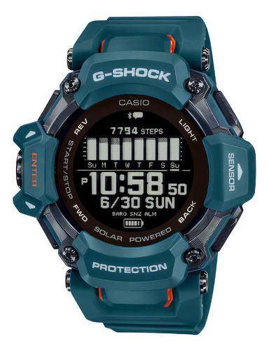Reloj Casio Gbd-h2000-2d Gps Solar Bluetooth Smartwatch Malla Azul Petróleo Bisel Azul Petróleo Fondo Negro