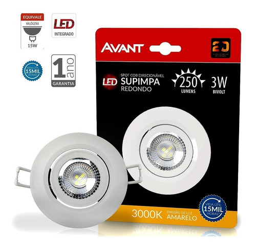 Spot Led 3w Avant Direcionável Redondo Branco Quente Cor Amarelo 110v/220v