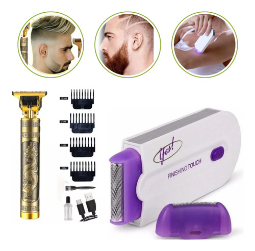 Kit Maquina De Cortar Cabelo+depilador A Laser Recarregável