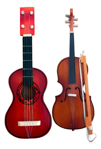 Set 2 Juguetes Musicales Violin Guitarrita Artesanal Madera