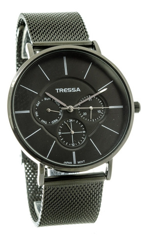 Reloj Tressa Hombre Malla Tejida Negro Calendario Oferta!!