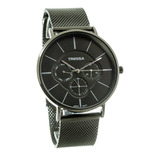 Reloj Tressa Hombre Malla Tejida Negro Calendario Oferta!!