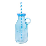 Botella De Vidrio Con Sorbete 250 Ml Jugo Colores X1