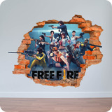 Vinilo Pared Rota 3d Free Fire 50x50