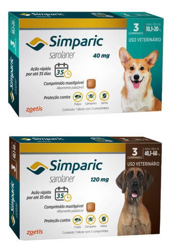 1 Simparic 40mg 10-20kg + 1 Simparic 120mg 40-60kg 3 Comp