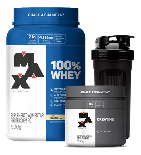 Combo 100% Whey 900g, Creatina 150g E Coqueteleira 700ml 