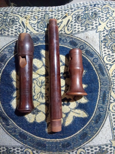 Flauta De Madera Tres Partes Antigua Buen Estado