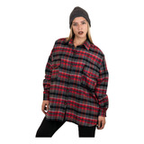 Camisa Oversize Leñadora Gris / Rojo Mujer Blackmapa 