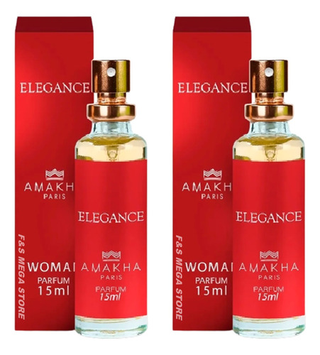 Kit 2 Perfume Feminino Elegance Vermelho Amakha Paris 15ml