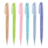 Caneta Brush Sing Pen Pentel Com 6 Cores Pastel