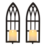 Hpc Decor - Juego De 2 Candelabros De Pared De Metal Negro D