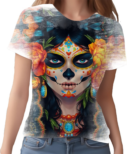 Camisa Camiseta Feminina Babylook Caveira Mexicana 12