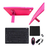 Capa Suporte Rosa +teclado Mouse P/ Tablet A7 T500/t505 10.4