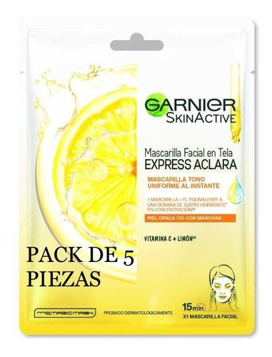 Mascarilla Facial Express Aclara Garnier Pack De 5 Piezas.