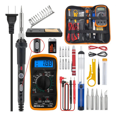 Kit de soldador REXQualis, que incluye soldador de temperatura ajustable, punta de soldador, multímetro, soporte, herramienta para desoldar y pelacables | MercadoLibre