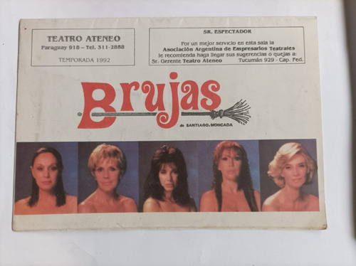 Programa De Teatro Ateneo Obra Brujas Temporada 1992