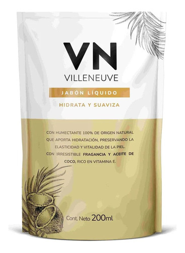 Jabón Líquido Villeneuve Coconut Hidrata Repuesto Dp 200 Ml