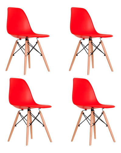 Cadeira De Jantar Empório Tiffany Eames Dsw Madera, Estrutura De Cor  Vermelho, 4 Unidades