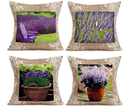 Juego De 4 Fundas De Almohada De Lavanda Vintage Blosso...