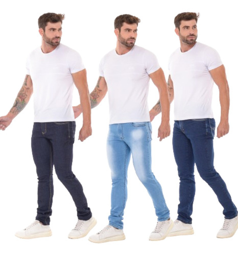 Kit 03 Calças Jeans Masculina Slim Lycra