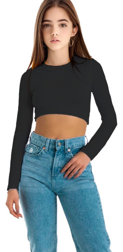 Blusa Crop Top Niña Manga Larga Moda